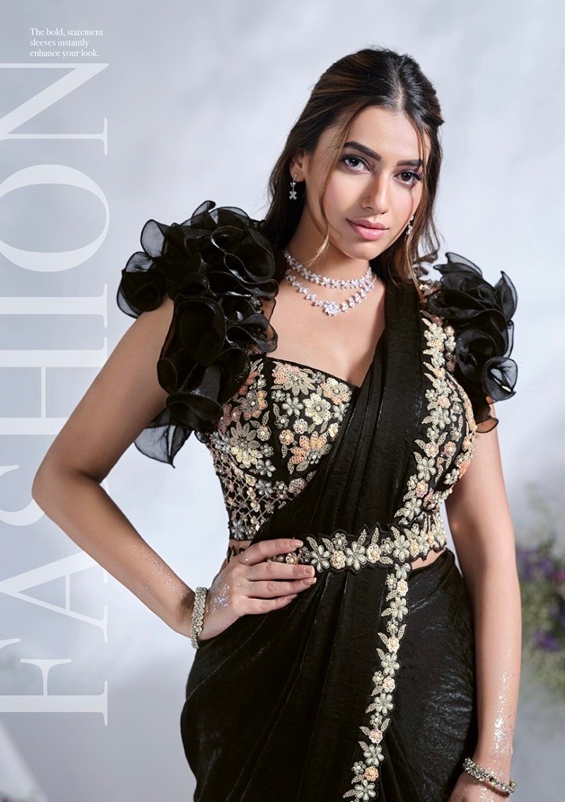 Predrapped Saree Two Tone Satin Silk - Image 5