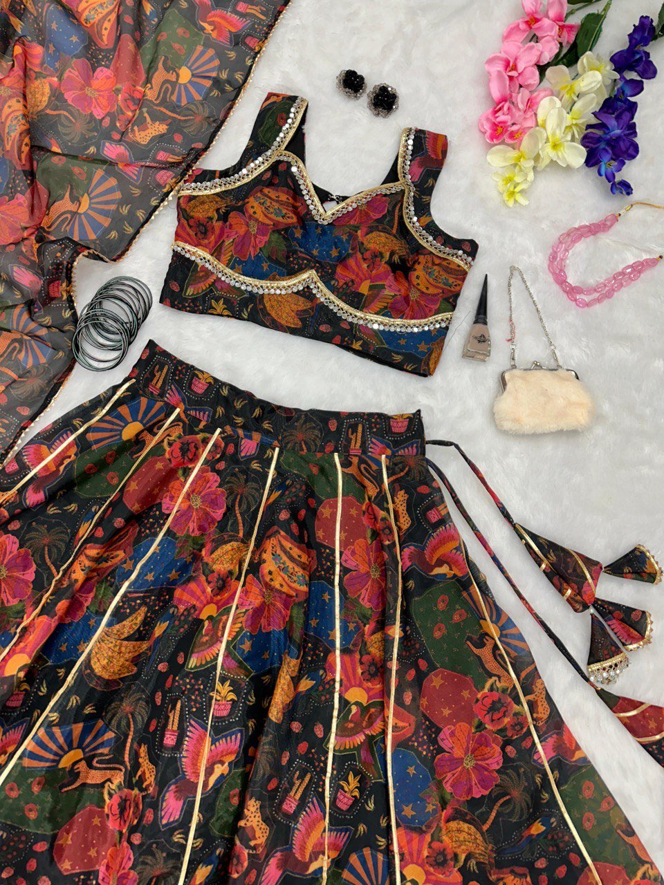 Lehenga Choli Floral Printed Jimmy Organza - Image 2